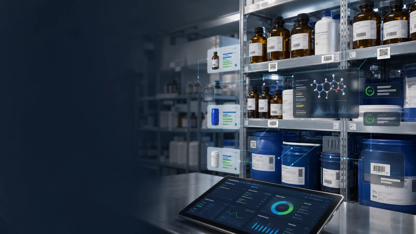 SCIENTYCA material inventory with molecule data and supplier tracking
